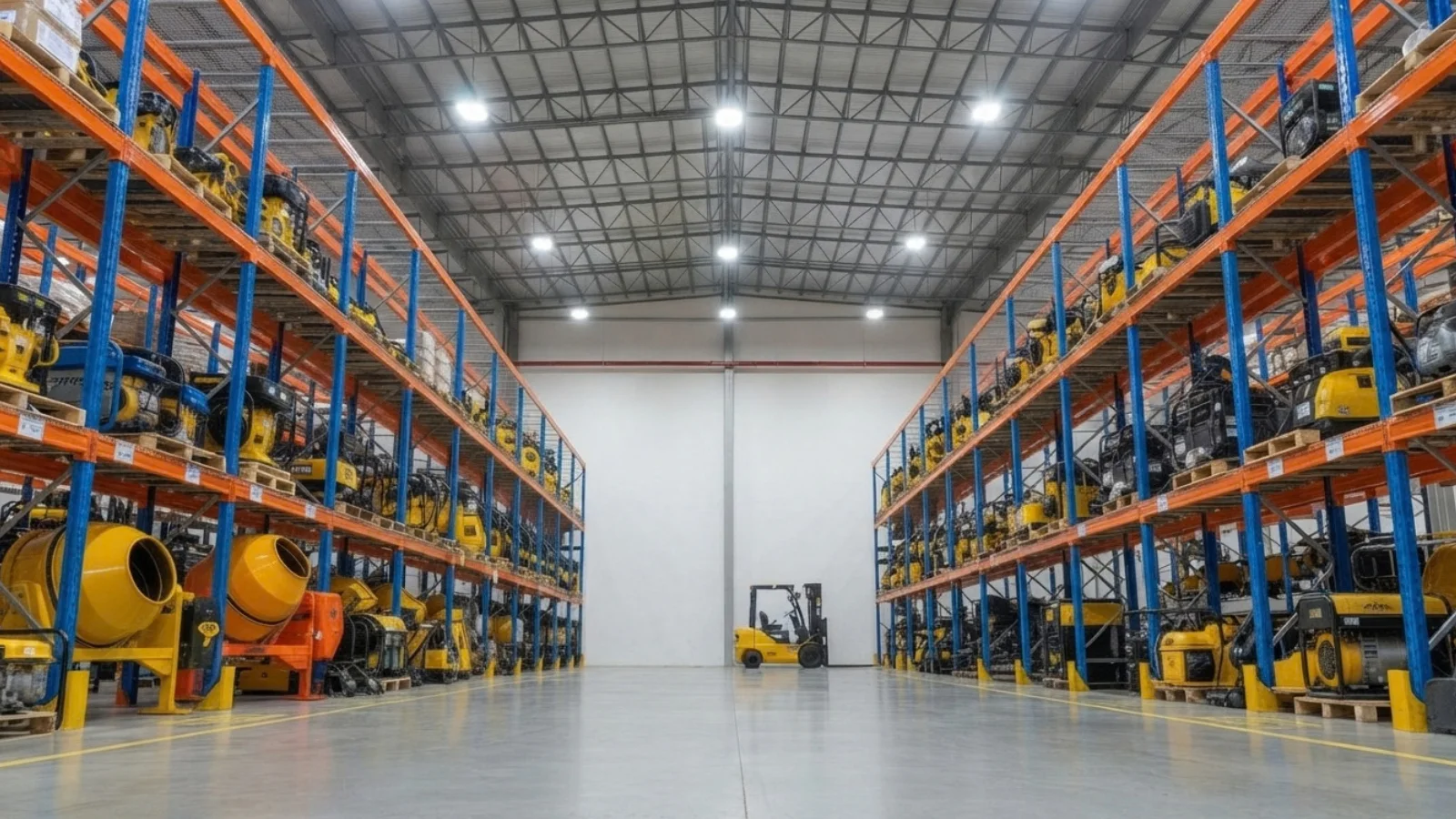 Galpão de estoque de equipamentos para construção civil da Rental Loc Sul